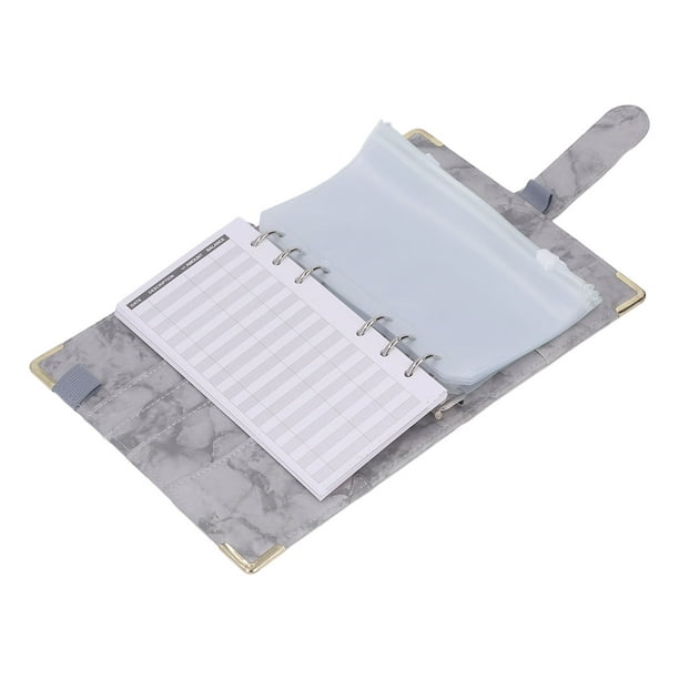 Carpeta de presupuesto de cuero PU A6, 6 agujeros, con 8 bolsas con cremallera, 12 hojas de presupuesto, 2 pegatinas, núcleo interno reemplazable, carpeta de presupuesto de efectivo