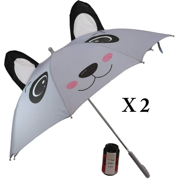 Pack of 2 Children Kids Animated 3D Pop Up Grey Panda Bear Umbrella 33"Diameter