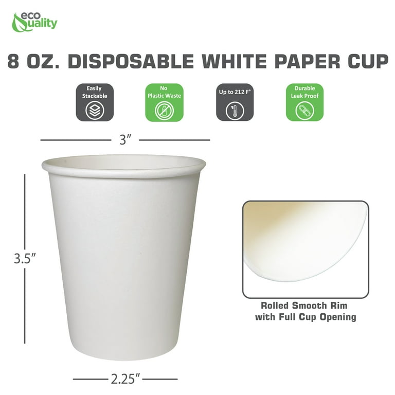 [100 Pack] 8oz White Paper Coffee Cups - Disposable Paper Cups - Hot Drink,  Tea, Coffee, Cappuccino, Hot Chocolate, Chai, Chai Latte, Hot Cup, Office