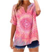 Women's Button Down V Neck Tops Colorblock Graphic Short Sleeve Shirts for Women Loose Fit Casual Summer Blouses (S, Pink 05)