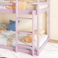 thumbnail image 5 of Hassch House Shaped Floor Bunk Bed, Twin over Twin Size Rubber Wood Bed Frame with Roof, Ladder and Safety Guardrails, No Box Spring Needed, Pink, 5 of 8