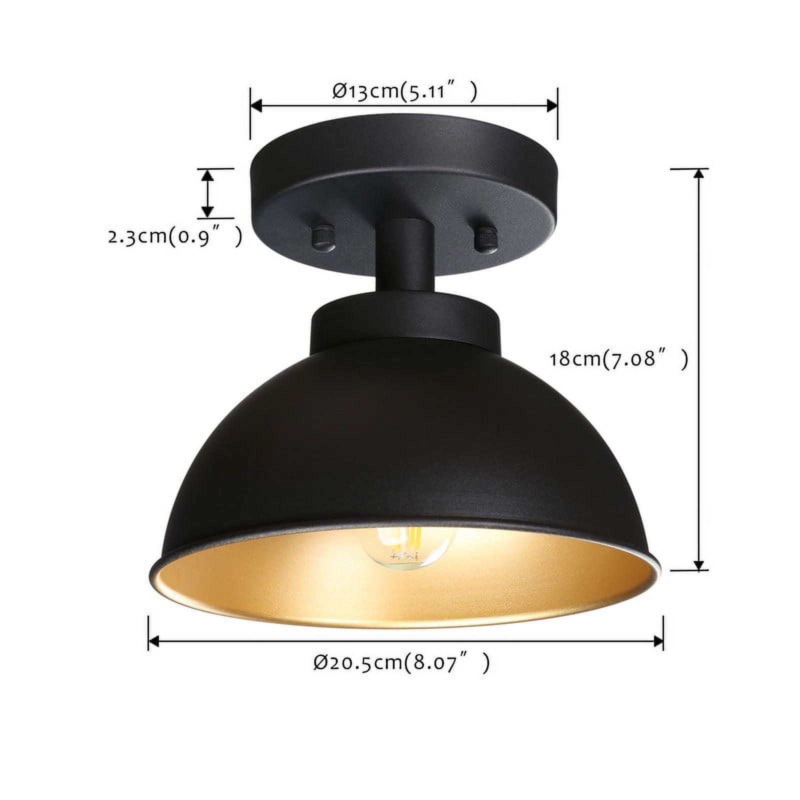 Pathson Light Industrial Close to Ceiling Light Metal Bowl Shade for Living Room Bathroom