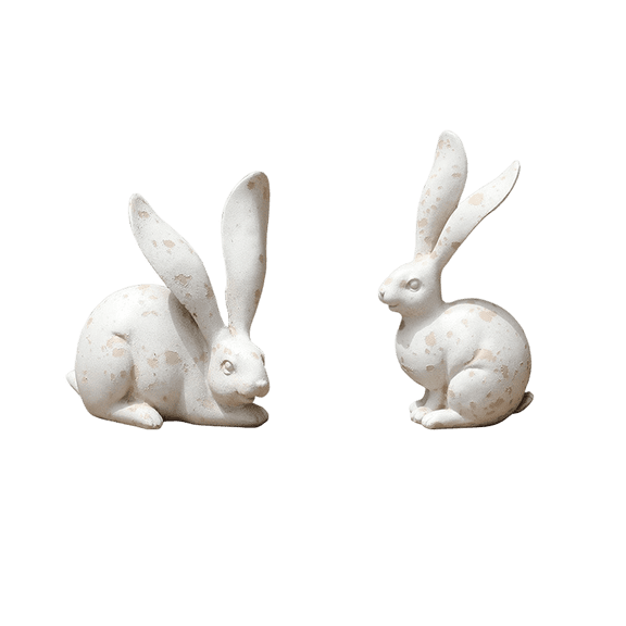 Resin Rabbit Figurines Set of 2 Decorative Bunny Sculptures for Home Office Garden Desk Shelf Display Ornament