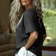 thumbnail image 3 of Uootdi Ladies Casual Shirts Plain Hollow Out Placket V Neck Short Sleeve Linen Shirt Soft Breathable Daily Wear Blouses Gift, 3 of 9