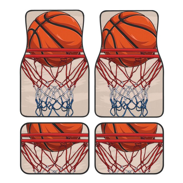Lsque Tapis de Sol 4 Pcs avec Impression de Basketball, Doublures en Caoutchouc Résistantes, Design Antidérapant, Protection Automobile Toutes Saisons, Véhicules, Voitures, Camions et SUV
