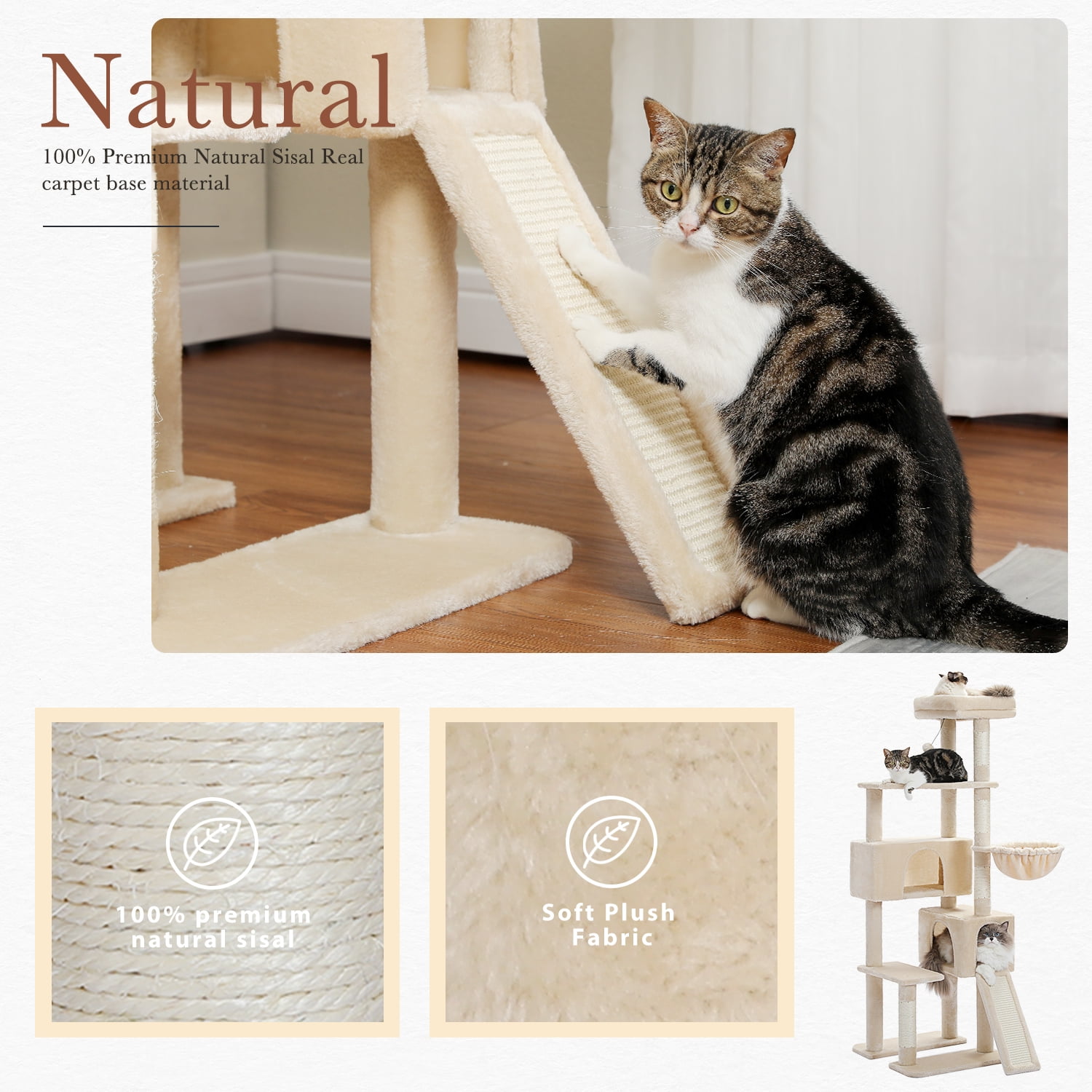 Pefilos 60" Cat Tree Tower for Indoor Cats, Cute Sisal Rope Cat Condo for Adult Cats Plush Cat Climb Tree, Beige Pefilos 60" Cat Tree Tower for Indoor Cats, Cute Sisal Rope Cat Condo for Adult Cats Plush Cat Climb Tree, Beige