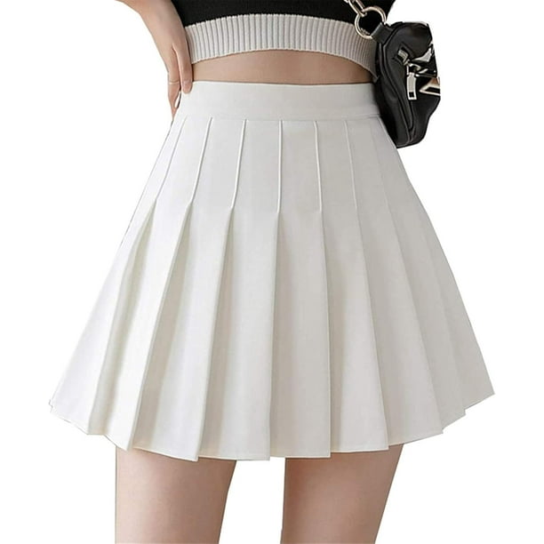Falda plisada lisa de cintura alta para mujer, uniformes escolares de tenis y patinadora, minifalda de corte A con forro corto