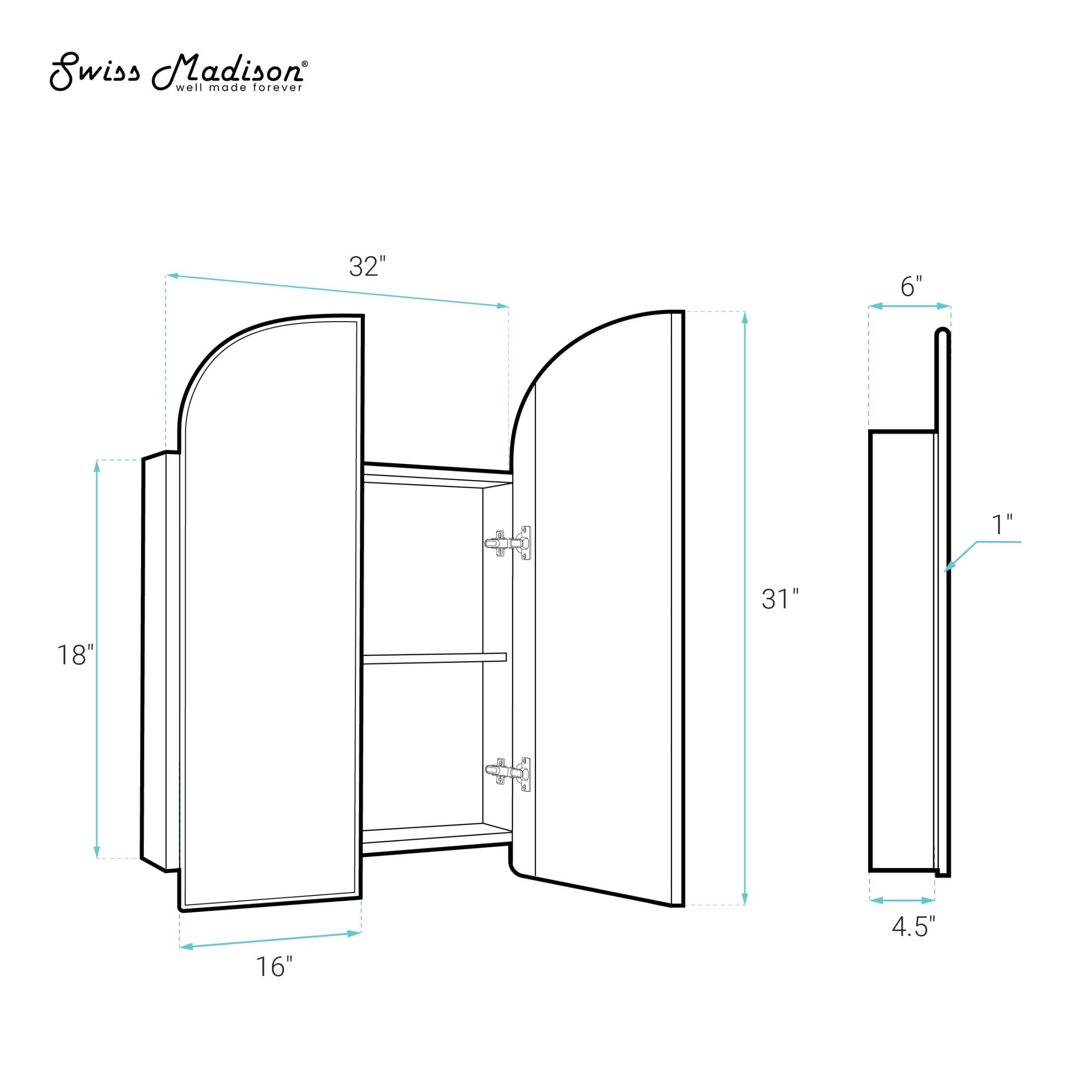 Porte 32 x 31 Arched Recessed/Wall Mount Medicine Cabinet with Mirror in Chrome