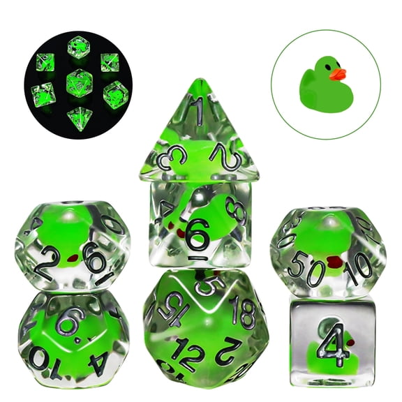 SWAJUJA Glow-in-the-Dark Green Duck DND Dice Set Polyhedral RPG for Dungeons & Dragons 7 Piece, Minimum Recommended Age 14 , Age Group Teen & Adult