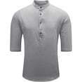thumbnail image 2 of Camisas de lino para hombre, de manga corta, informales, de algodón, con botones, estilo henley, para playa, de verano, corte regular, 2 of 5