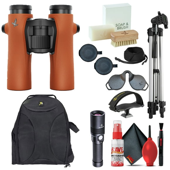 Swarovski 8x32 NL Pure Binoculars (Burnt Orange) + 6FT Tripod + Padded Backpack + Binocular Tripod Adapter + Flashlight + Cleaning Kit