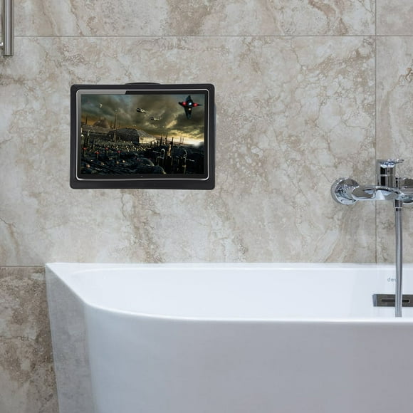 UPGRATOR Wall Mounted Waterproof Storage 1Pcs Black Plastic Bathroom Tablet Case for Shower