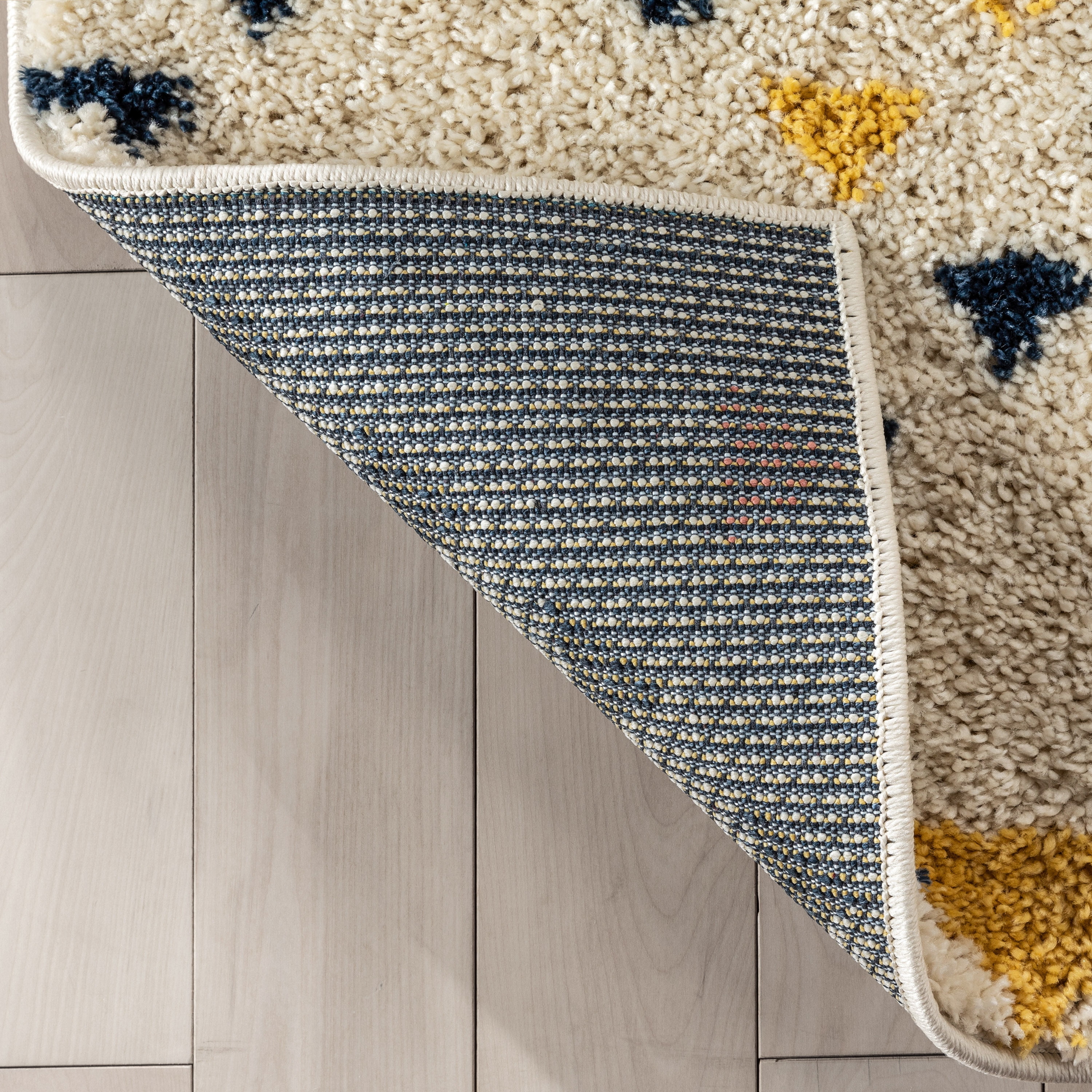 Well Woven Gigi Jax Modern Kids Shag Geometric Ivory Blue Thick 5'3" x 7'3" Area Rug