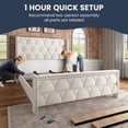 thumbnail image 6 of 56" Velvet Upholstered Bed Frame with Wingback Headboard, Nailhead Trim, Wood Slat Support, No Box Spring Required, 6 of 10