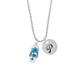 thumbnail image 2 of Delight Jewelry Silvertone Blue Open Plumeria Flower Flip Flop Silvertone Script Initial Disc - P - Charm Necklace, 20"+3", 2 of 4