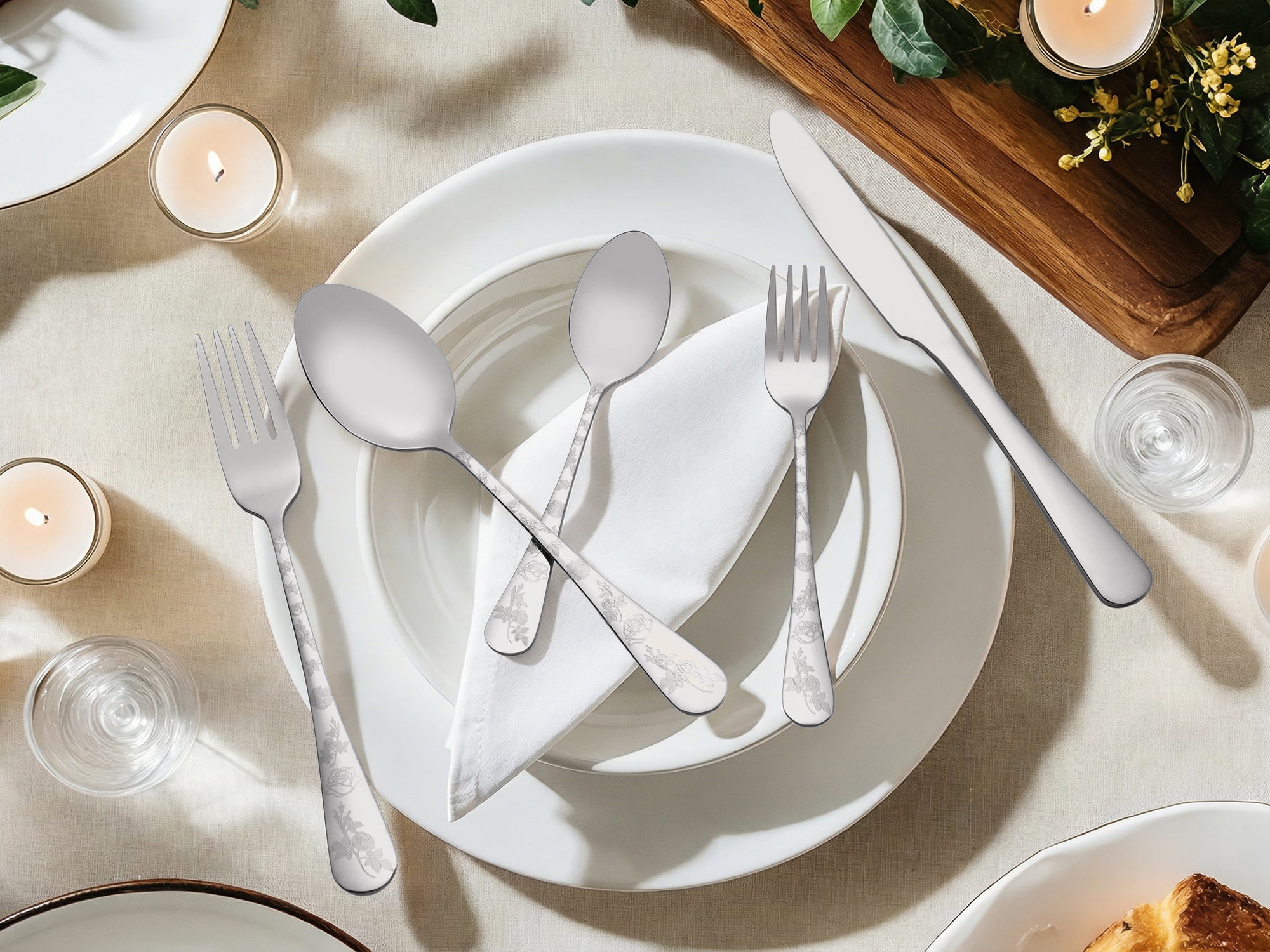 Unique Bargains 30 Piece Silverware Set for 6 Stainless Steel Floral Flatware Silver 30