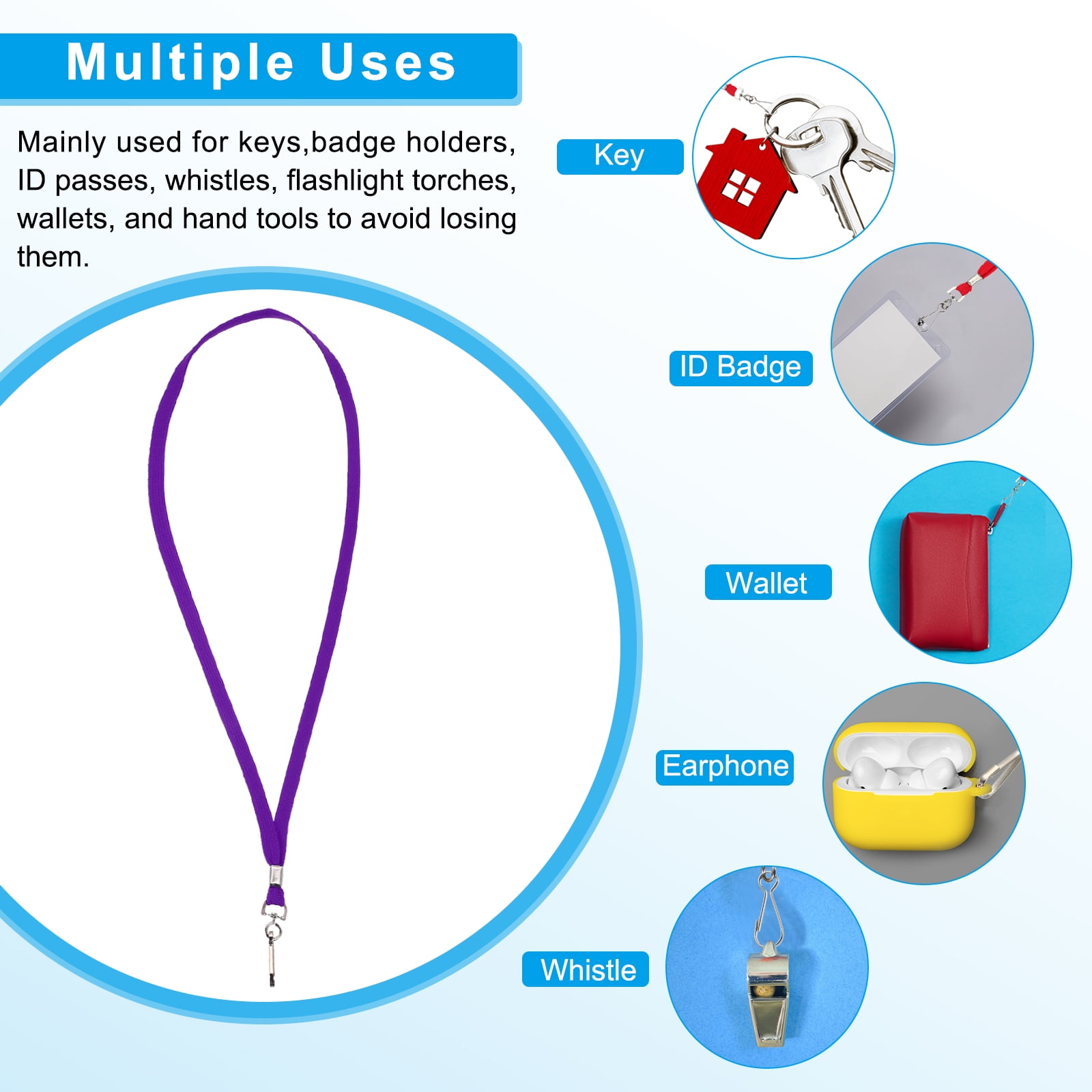 Uxcell Lanyards, 100 Pack Neck Lanyards Bulk with Swivel Hook Clip for ID Badges Holder, Keys, Office, Teachers, Purple