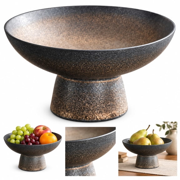 Ceramic Pedestal Fruit Bowl, Rustic Speckled Serving Dish, 4.6 Inch