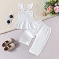 thumbnail image 2 of kpoplk Baby Girl Clothes Toddler Girl Summer Outfits Cami Ruffle Halter Tops Wide Leg Pants Kids Floral Clothing Set Size 4-5 Years,White, 2 of 6