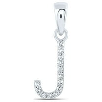 10kt White Gold Womens Round Diamond J Initial Letter Pendant 1/20 Cttw