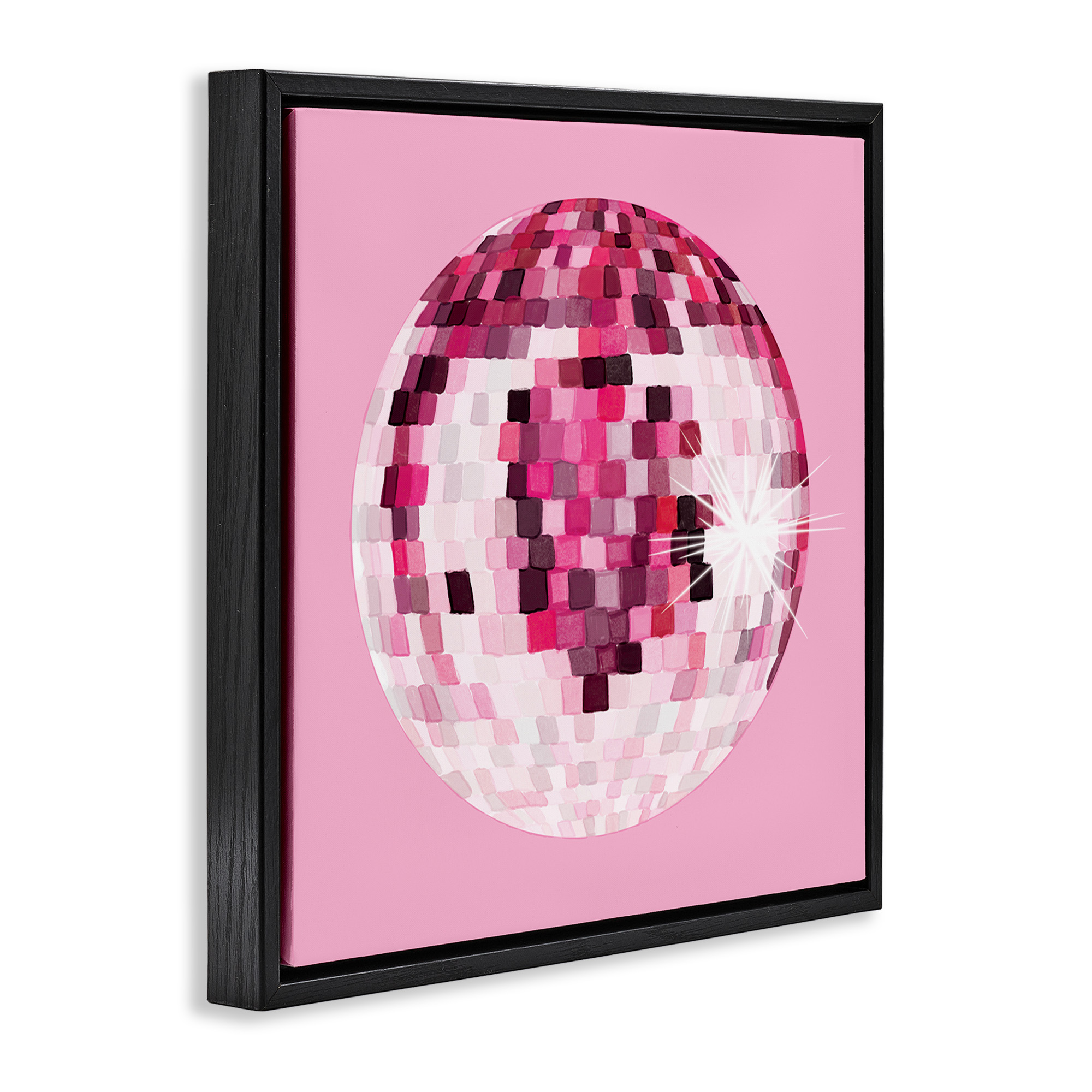Stupell Industries Dazzling Pink Disco Ball Beauty & Fashion Painting Black Floater Framed Canvas Art Print Wall Art, 25 x 25