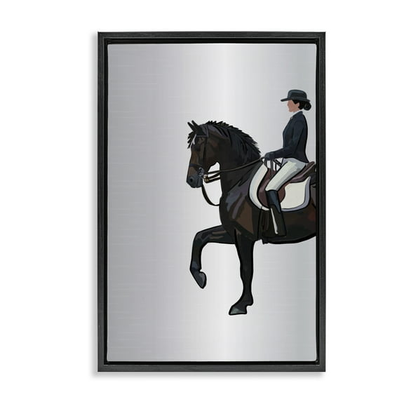 Stupell Industries Equestrian Jockey & Horse Animals & Insects Painting Black Floater Framed Canvas Art Print Wall Art, 17 x 25