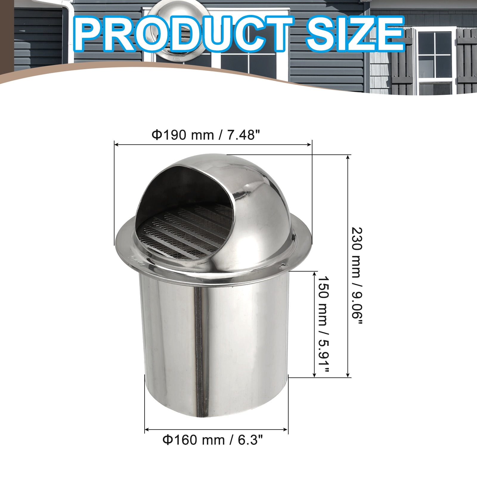 Uxcell 6.3" Round Soffit Air Vents, 6" Length 304 Stainless Steel Louver Grille Vent Cover for Kitchen Bathroom Ventilation, Silver