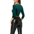 thumbnail image 3 of INSPIRE CHIC Blouse Courte en Velours pour Femme, Col en V, Manches 3/4, TP, Vert, 3 of 6