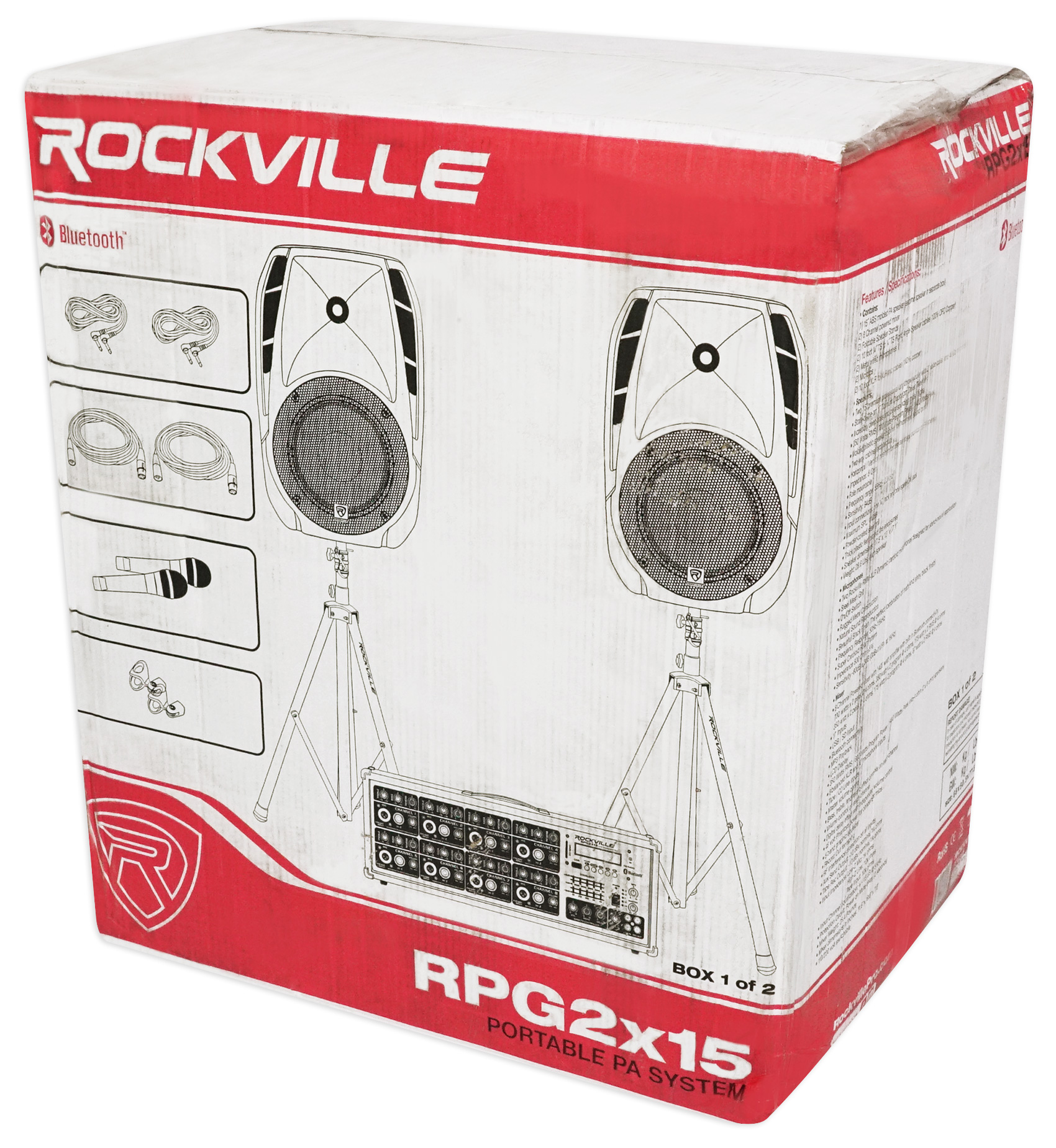 Rockville RPG2X15 15" Portable PA System w/Speakers+Mixer+Stands+Mics+Bluetooth