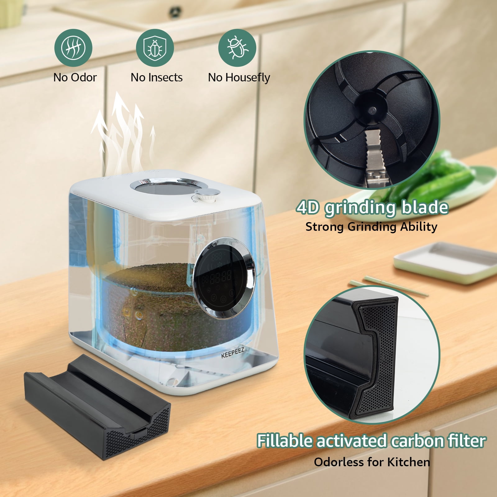 1 Gallon Electric Composter for Kitchen Smart Countertop Compost Bin Turn Food Waste into Fertilizer with Large Touch Screen Low Noise Auto-Cleaning