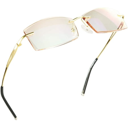 LifeArt Blue Light Blocking Glasses, Computer Reading Glasses, Anti Blue Rays, Reduce Eyestrain, Rimless Frame Tinted Lens with diamond, Stylish for Men and Wowen (No Magnification)