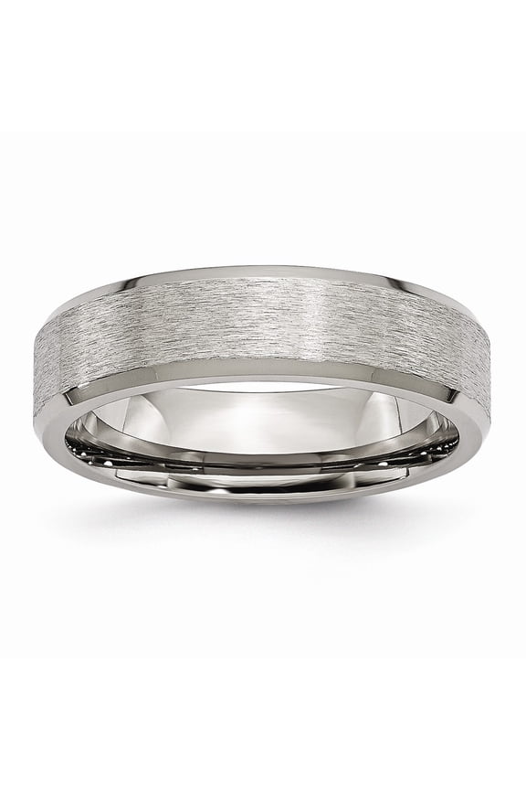 Grey Titanium Ring Band Wedding Beveled Comfort Edge 6mm Stone and Brushed