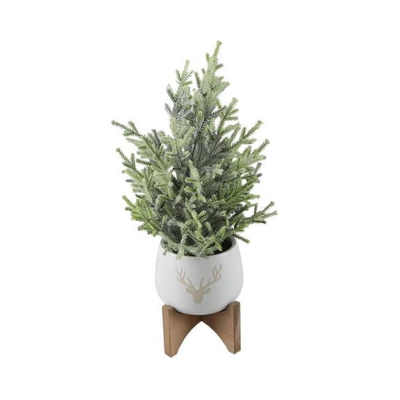 Flora Bunda CH1920E-WH 15.75'H Frosted Xmas Tree in 5' Staghead Ceramic on Wood Stand
