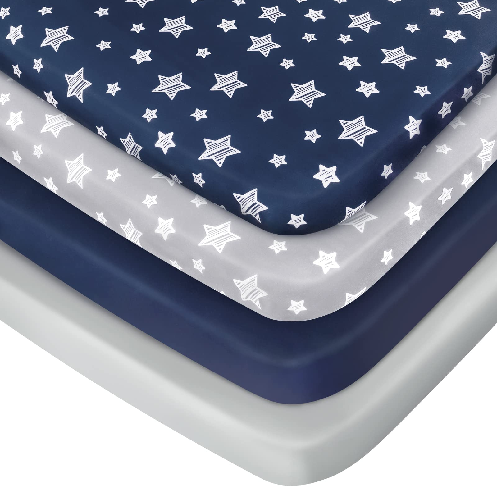Pack and Play Sheets Boys, 4 Pack Mini Crib Sheets, Stretchy Pack n