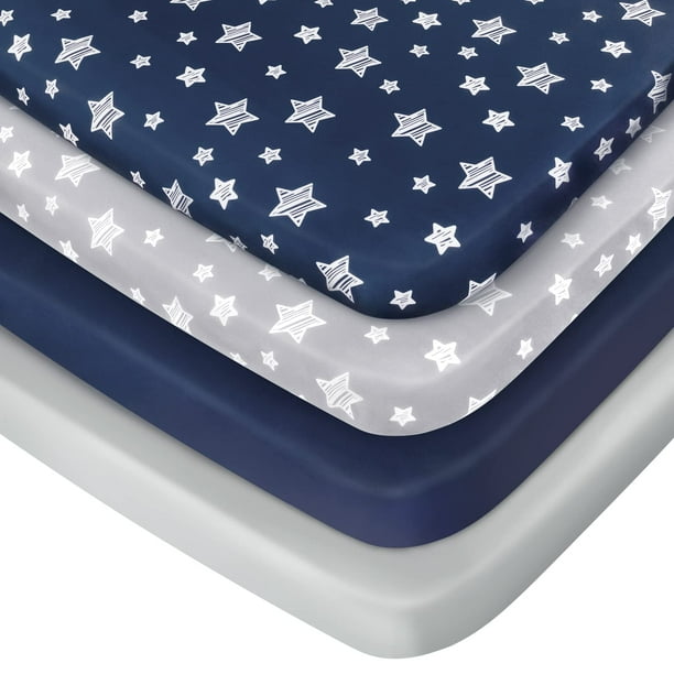 Pack and Play Sheets Boys, 4 Pack Mini Crib Sheets, Stretchy Pack n