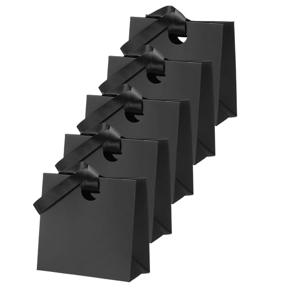Uxcell Gift Bags with Ribbon, (6.1" x 2.95" x 5.71", Black)(5Pcs), Medium Gift Wrap Bags with Handles, Suit for Wedding/Birthday/Bridesmaid/Party/Shopping
