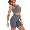 thumbnail image 1 of Women Sports Set Ribbed Crop Tops Removable Pad High Waist, 1 of 8