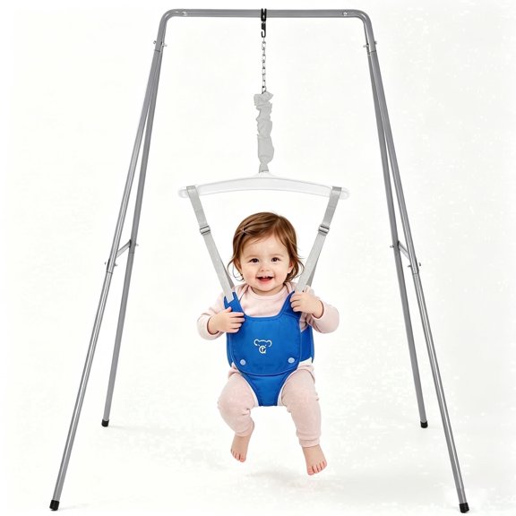 Baby Jumper with Stand, Baby Jumpers and Bouncers for Boys Girls, Easy to Assemble Exerciser, Blue