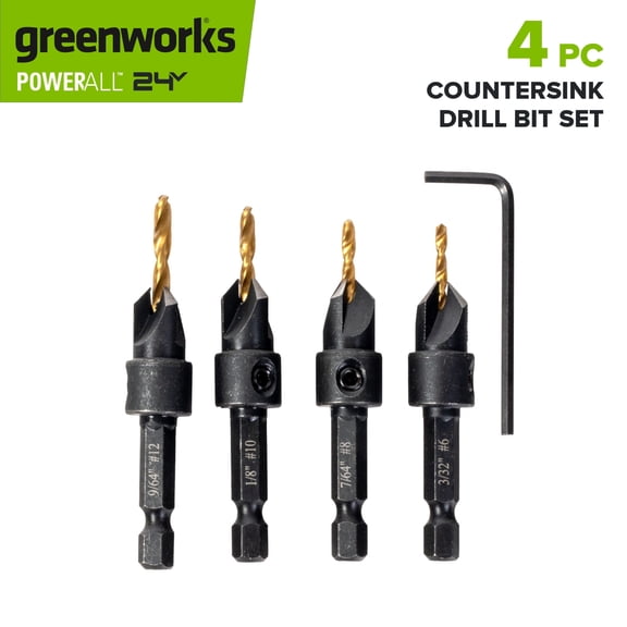 Greenworks 4PC Countersink Titanium Drill Bit Set, PA52247A1