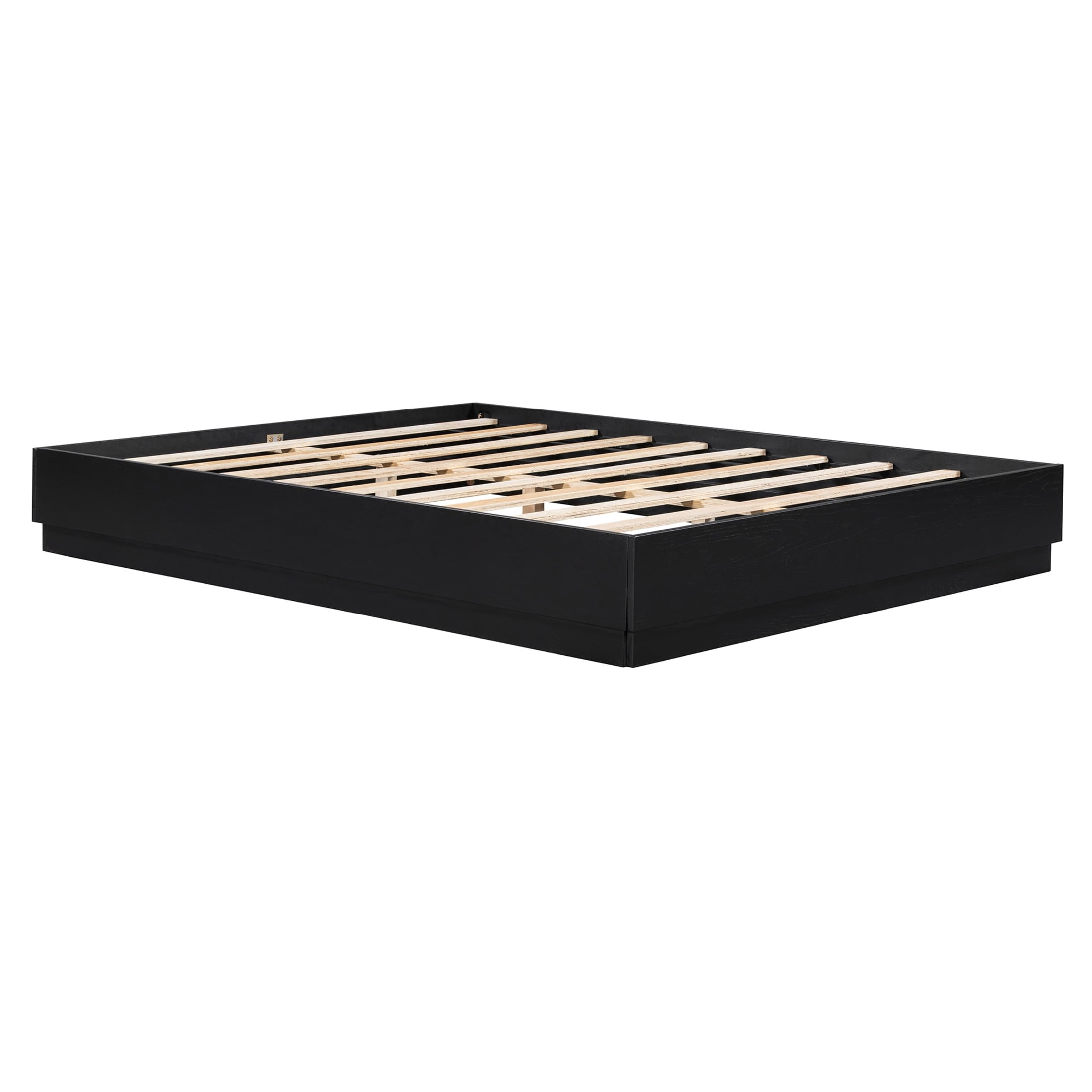 Christopher Knight Home Queen Platform Bed Frame with Wood Slat Support, Low Profile Design, Black