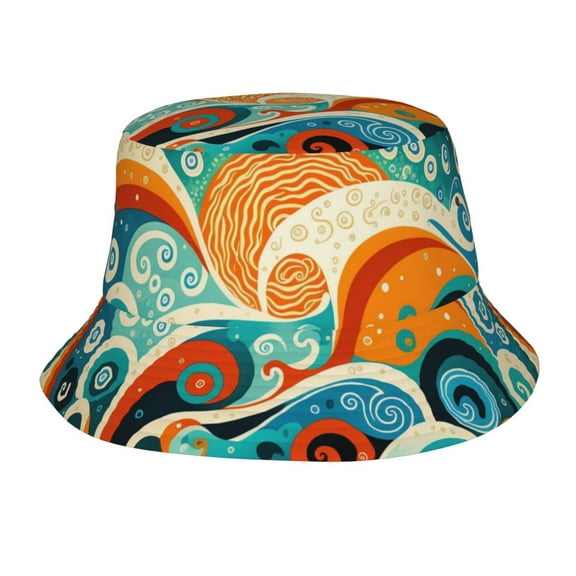 TEQUAN Foldable Polyester Adult Bucket Hat Ocean Sea Waves Prints Sun Beach Fishing Outdoor Cap Unisex