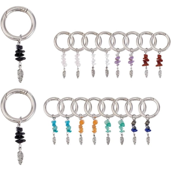 18PCS 9 Colors Shoe Charms Natural Gemstone Shoes Charms Alloy Shoe Charms with Spring O Ring Colorful Chips Pendant Keychain Accessory