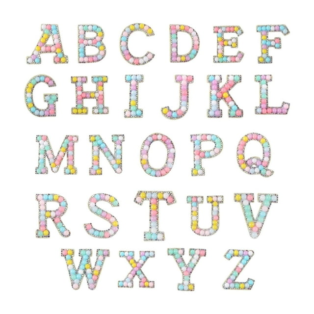 26 parches de letras de diamantes de imitación, parches del alfabeto, proyectos de bricolaje, parches de letras de la A a la Z Color macarrón