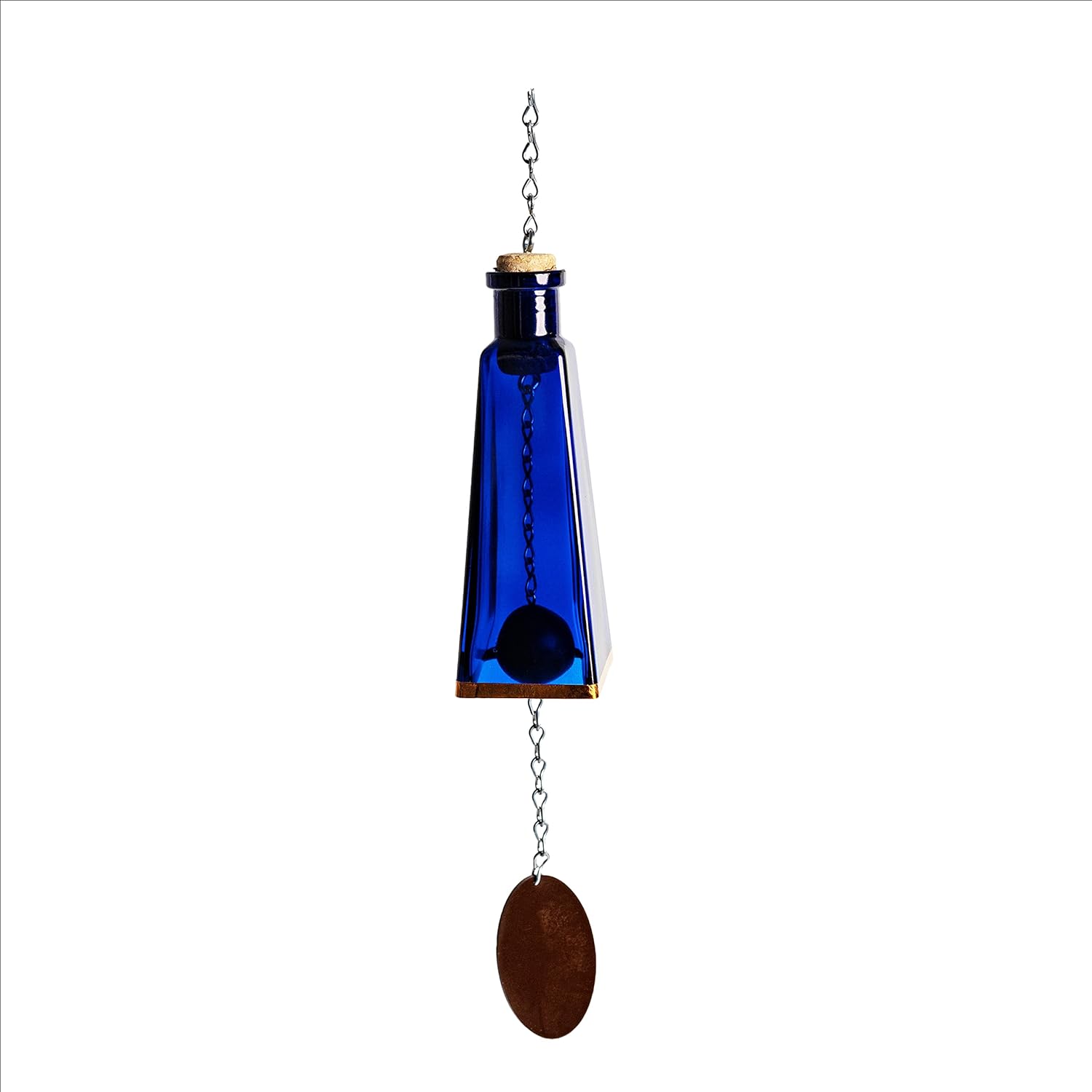 Handmade Cobalt Blue Glass Wind Chimes Made From Pyramid Shaped Bottles, Colorful Home Decor Outdoor Garden or Patio