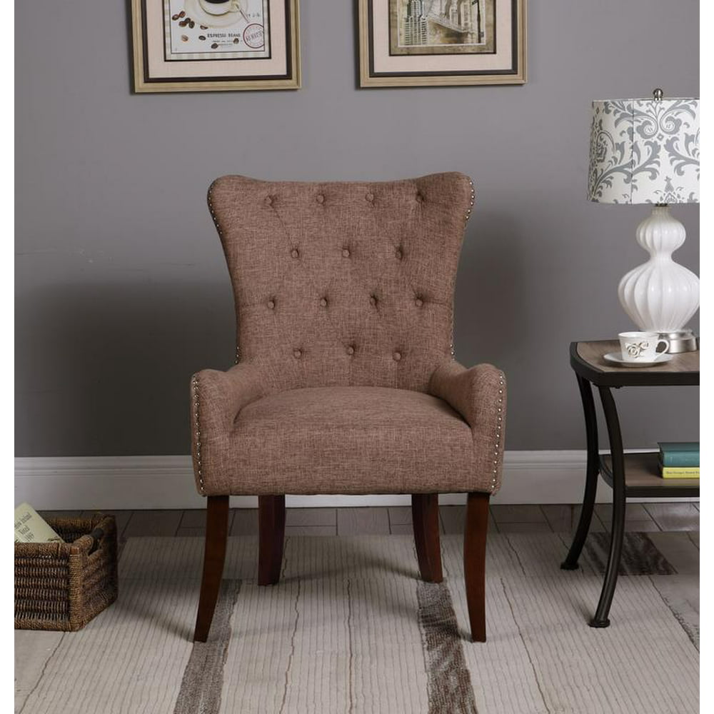 Button Tufted Elegant Accent Chair, Brown - Walmart.com - Walmart.com