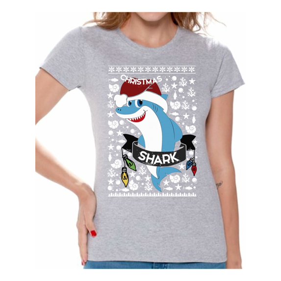 Awkward Styles Ugly Xmas Shirts for Women Christmas Shark T-Shirt