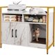 thumbnail image 1 of JJUN Cat Litter Box Enclosure - Cat Washroom Hidden Furniture with Front Entry, Scratcher, 2-Door Storage Cabinet, 2 Compartments, Air Vents, Metal Frame, Wooden Pet Crate House (Marble White), 1 of 19