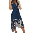 thumbnail image 2 of Lenago Robes d'Été Grande Taille pour Femmes 2023 Invitée de Mariage Robe Sans Manches à Imprimé Col en V à Laçage Ajustée Ourlet Irrégulier (Inclut Ceinture) Robes de Fête de Plage en Liquidation, 2 of 8