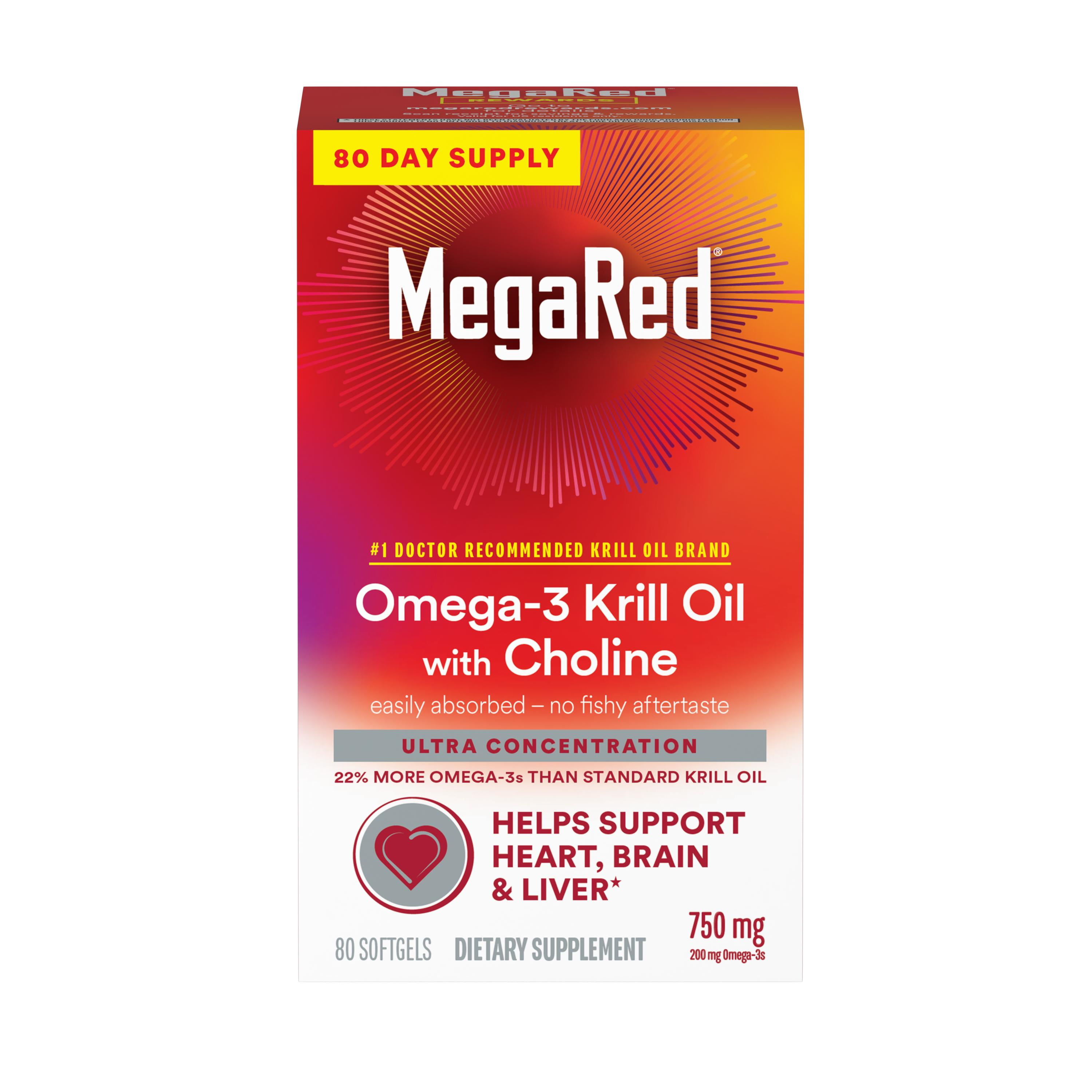 MegaRed Omega3 Krill Oil with Choline, 750mg Softgels (80 Count In A