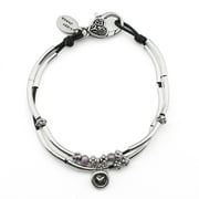 Lizzy James Lucy Silver Women's Anklet with Silver Heart in Circle Charm in Black Leather